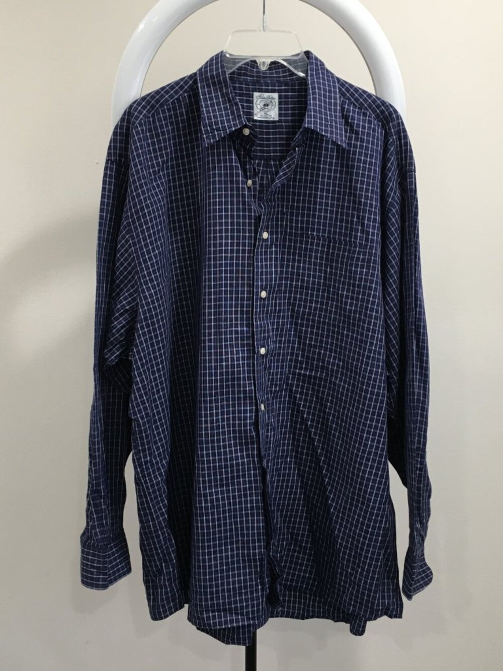 BROOKS BROTHERS Blue White Plaid Checks Long Sleeve Button Shirt